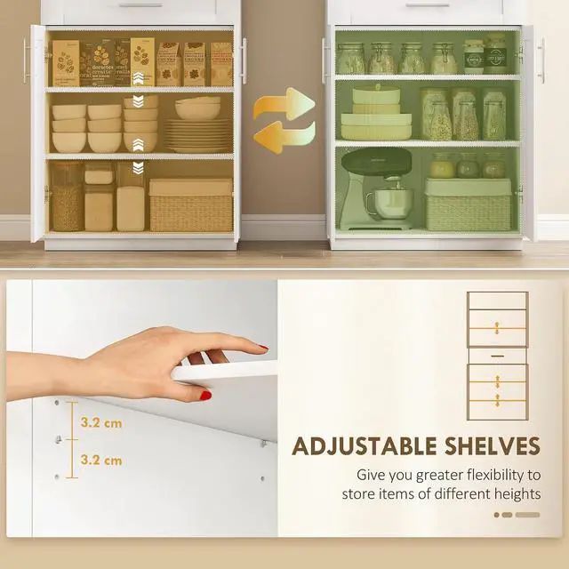 Alt view image 5 of 7 - 72" Kitchen Pantry Cabinet Freestanding Storage Cabinet White | 4 Doors, Drawer, 3 Adjustable Shelves, for Dining Room
