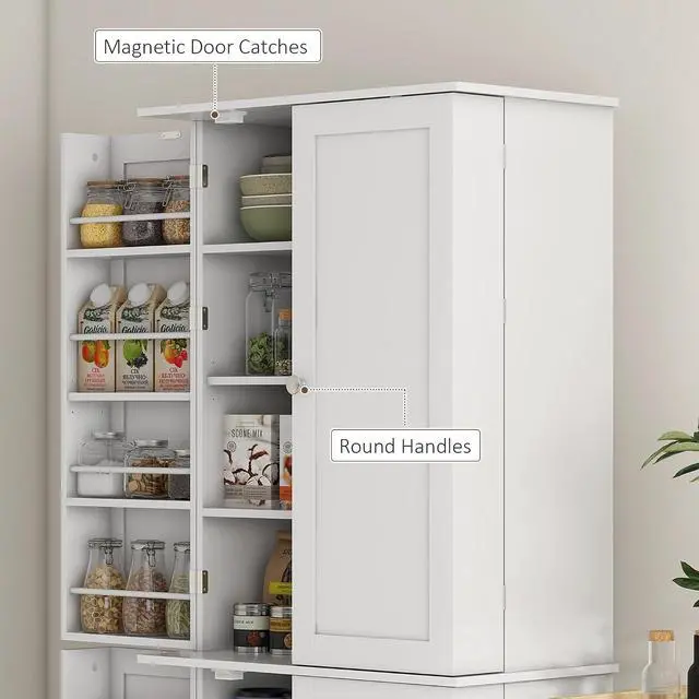 Alt view image 7 of 7 - 65" Kitchen Pantry Storage Cabinet 16 Door Shelves White | Freestanding Kitchen Cabinet, 4 Doors, 8-Tier Shelving, Adjustable Shelves