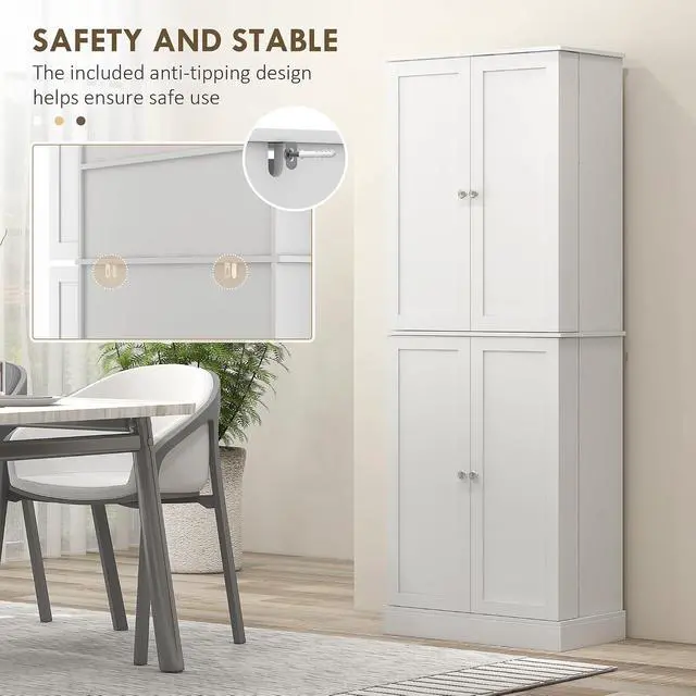 Alt view image 6 of 7 - 65" Kitchen Pantry Storage Cabinet 16 Door Shelves White | Freestanding Kitchen Cabinet, 4 Doors, 8-Tier Shelving, Adjustable Shelves