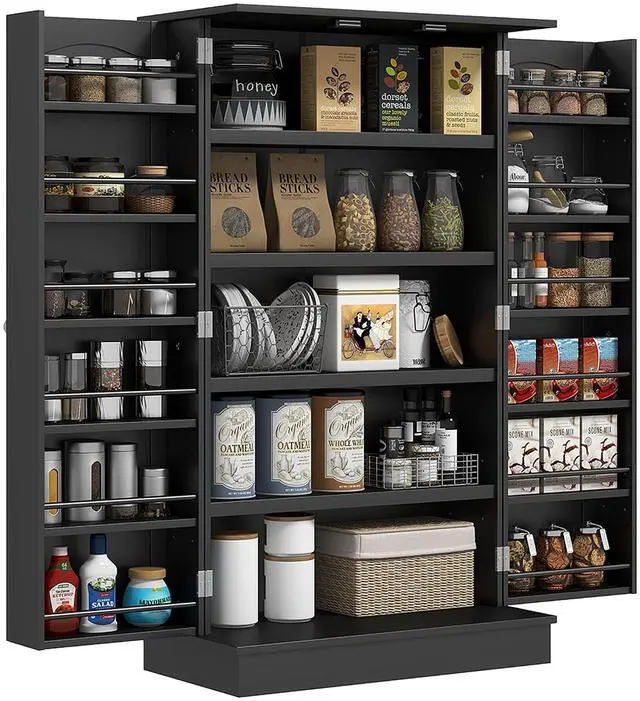 Main image of 41" Kitchen Pantry Storage Cabinet 12 Door Shelves Black | Freestanding Kitchen Cabinet, 2 Doors, 5-Tier Shelving, Adjustable Shelves