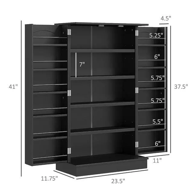 Alt view image 3 of 7 - 41" Kitchen Pantry Storage Cabinet 12 Door Shelves Black | Freestanding Kitchen Cabinet, 2 Doors, 5-Tier Shelving, Adjustable Shelves