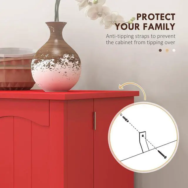 Alt view image 6 of 7 - 41" Kitchen Pantry Storage Cabinet 12 Door Shelves Double Doors Red | Freestanding Kitchen Cabinet, 2 Doors, 5-Tier Shelving, Adjustable Shelves