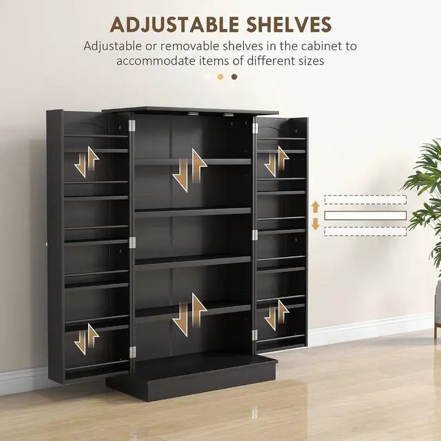 Alt view image 5 of 7 - 41" Kitchen Pantry Storage Cabinet 12 Door Shelves Black | Freestanding Kitchen Cabinet, 2 Doors, 5-Tier Shelving, Adjustable Shelves