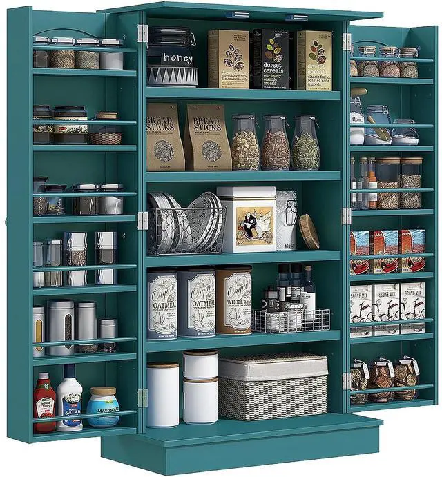 Main image of 41" Kitchen Pantry Storage Cabinet 12 Door Shelves Double Doors Blue | Freestanding Kitchen Cabinet, 2 Doors, 5-Tier Shelving, Adjustable Shelves