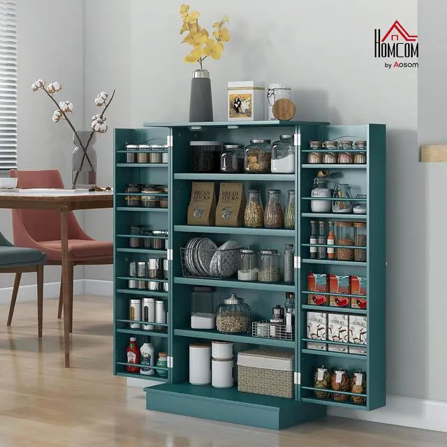 Alt view image 2 of 7 - 41" Kitchen Pantry Storage Cabinet 12 Door Shelves Double Doors Blue | Freestanding Kitchen Cabinet, 2 Doors, 5-Tier Shelving, Adjustable Shelves