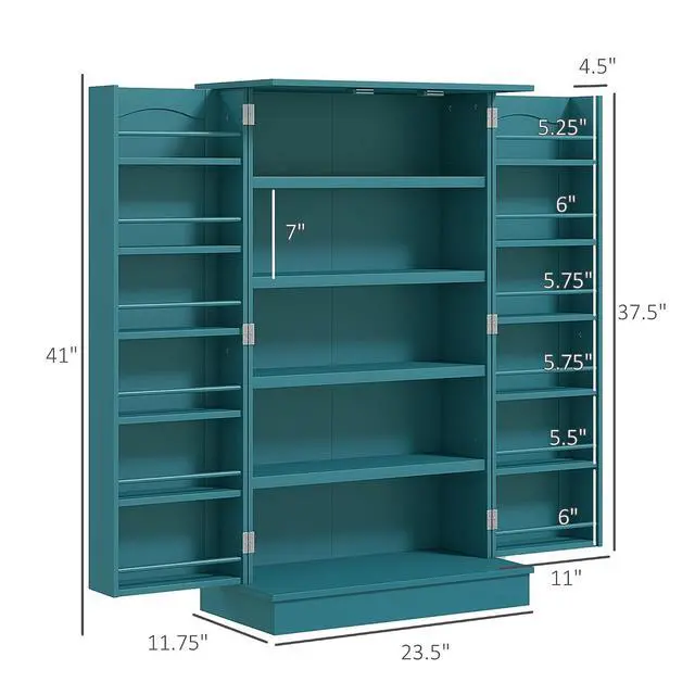 Alt view image 3 of 7 - 41" Kitchen Pantry Storage Cabinet 12 Door Shelves Double Doors Blue | Freestanding Kitchen Cabinet, 2 Doors, 5-Tier Shelving, Adjustable Shelves