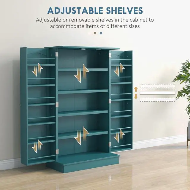 Alt view image 5 of 7 - 41" Kitchen Pantry Storage Cabinet 12 Door Shelves Double Doors Blue | Freestanding Kitchen Cabinet, 2 Doors, 5-Tier Shelving, Adjustable Shelves