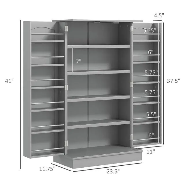 Alt view image 3 of 7 - 41" Kitchen Pantry Storage Cabinet 12 Door Shelves Double Doors Gray | Freestanding Kitchen Cabinet, 2 Doors, 5-Tier Shelving, Adjustable Shelves