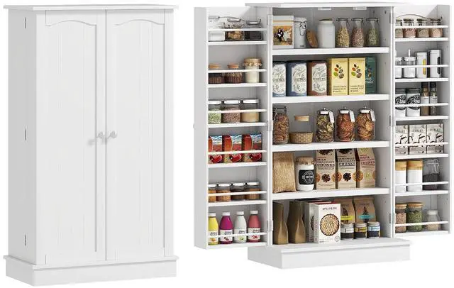 Main image of 41" Kitchen Pantry Storage Cabinet 12 Door Shelves White | Freestanding Kitchen Cabinet, 2 Doors, 5-Tier Shelving, Adjustable Shelves