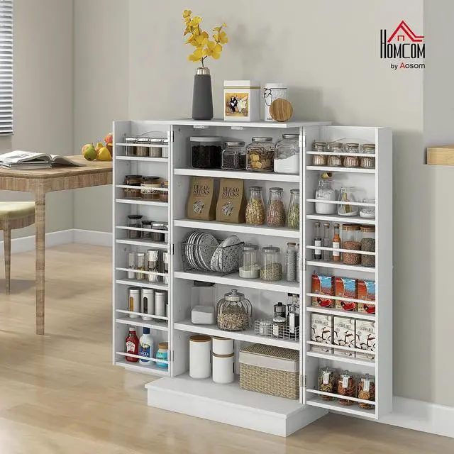 Alt view image 2 of 7 - 41" Kitchen Pantry Storage Cabinet 12 Door Shelves White | Freestanding Kitchen Cabinet, 2 Doors, 5-Tier Shelving, Adjustable Shelves