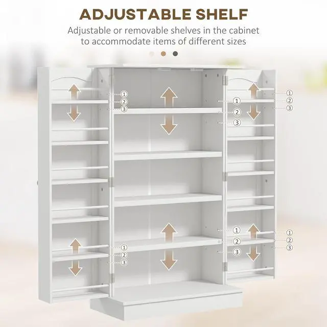 Alt view image 5 of 7 - 41" Kitchen Pantry Storage Cabinet 12 Door Shelves White | Freestanding Kitchen Cabinet, 2 Doors, 5-Tier Shelving, Adjustable Shelves