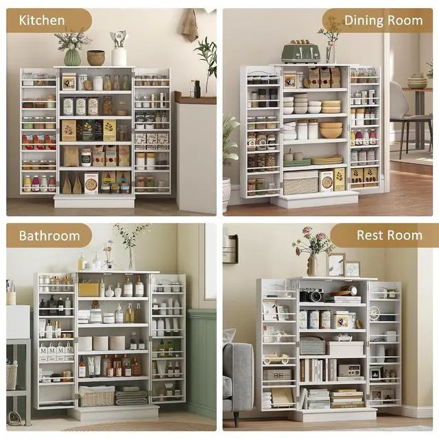 Alt view image 7 of 7 - 41" Kitchen Pantry Storage Cabinet 12 Door Shelves White | Freestanding Kitchen Cabinet, 2 Doors, 5-Tier Shelving, Adjustable Shelves
