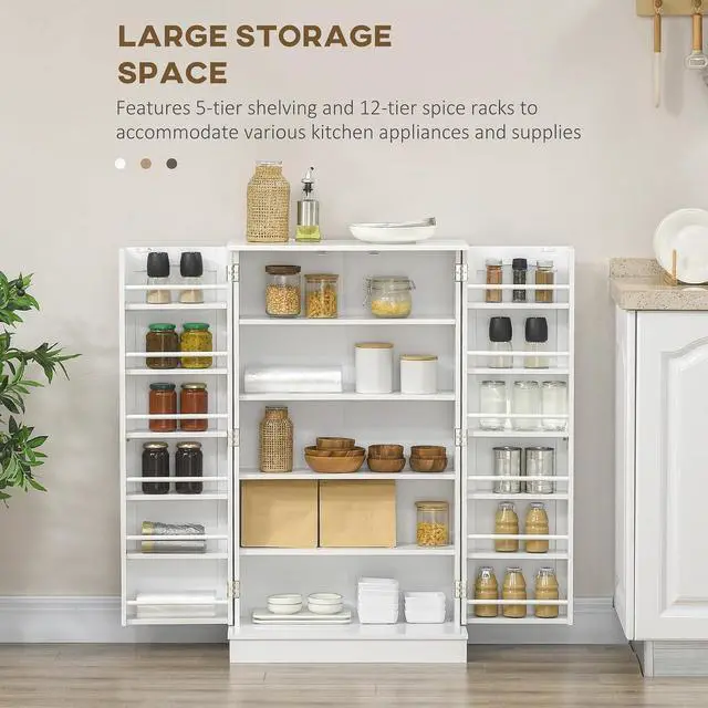 Alt view image 4 of 7 - 41" Kitchen Pantry Storage Cabinet 12 Door Shelves White | Freestanding Kitchen Cabinet, 2 Doors, 5-Tier Shelving, Adjustable Shelves