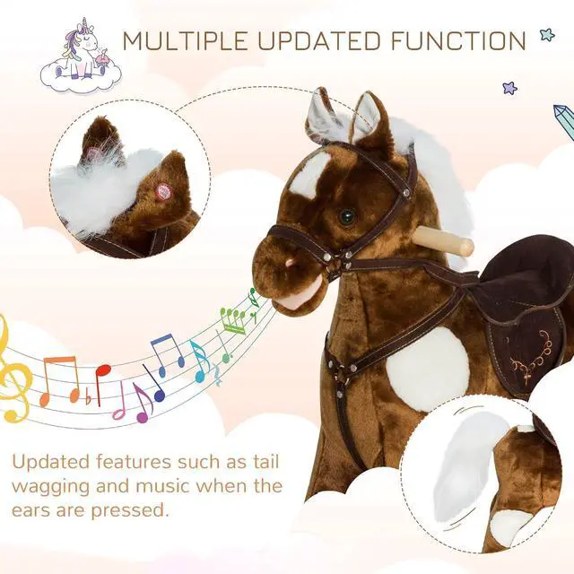 Alt view image 6 of 7 - Qaba Ride-On Rocking Horse Chair Toy with Nursery Rhyme Music Dark Brown | Kids, Metal Plush