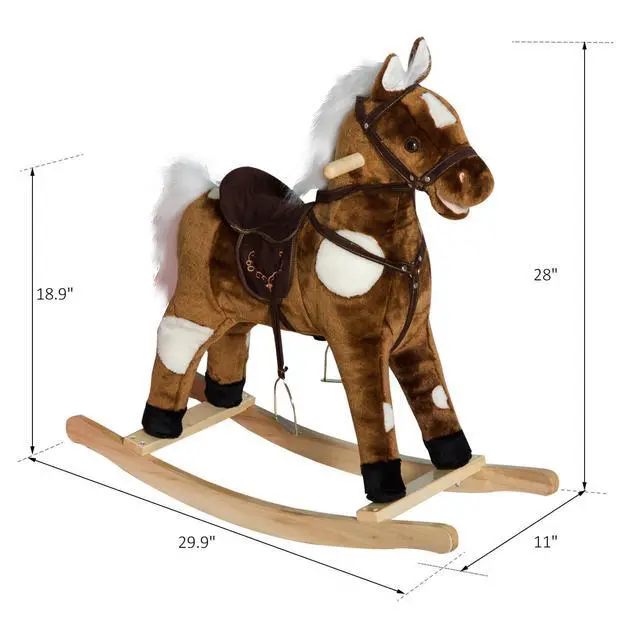 Alt view image 7 of 7 - Qaba Ride-On Rocking Horse Chair Toy with Nursery Rhyme Music Dark Brown | Kids, Metal Plush