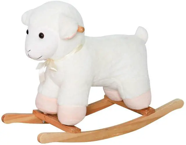Main image of Qaba Lamb Rocking Horse Sheep Stuffed Animal Ride On Rocker for Kids White | Nursery, Wooden Plush