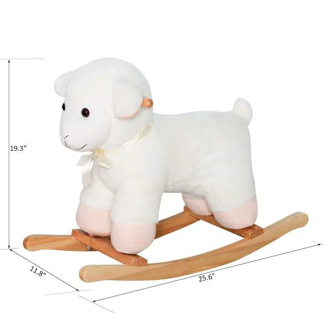 Alt view image 4 of 7 - Qaba Lamb Rocking Horse Sheep Stuffed Animal Ride On Rocker for Kids White | Nursery, Wooden Plush