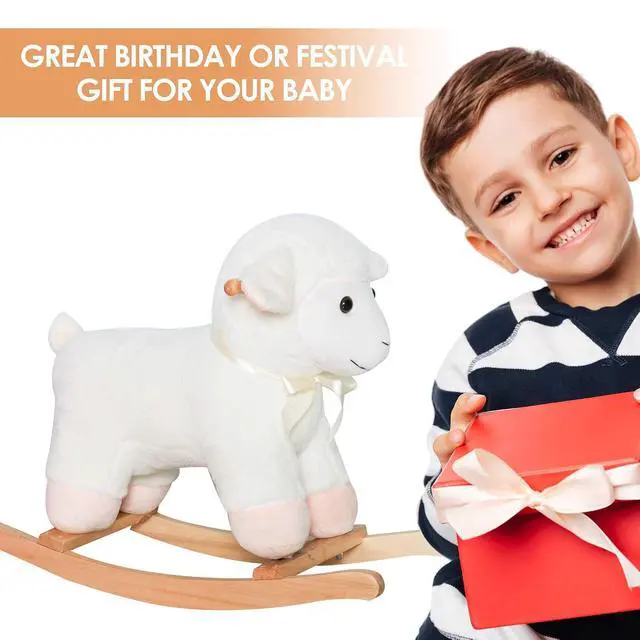 Alt view image 5 of 7 - Qaba Lamb Rocking Horse Sheep Stuffed Animal Ride On Rocker for Kids White | Nursery, Wooden Plush