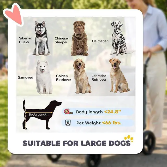 Alt view image 4 of 7 - PawHut Dog Stroller for Large Dogs One-Click 4 Wheel Mesh Window Teal | Folding Large Pet Stroller Wagon for Multiple Pets, All-Terrain Spring Suspension, 8-Position Adjustable Handle, Up to 66 LBS