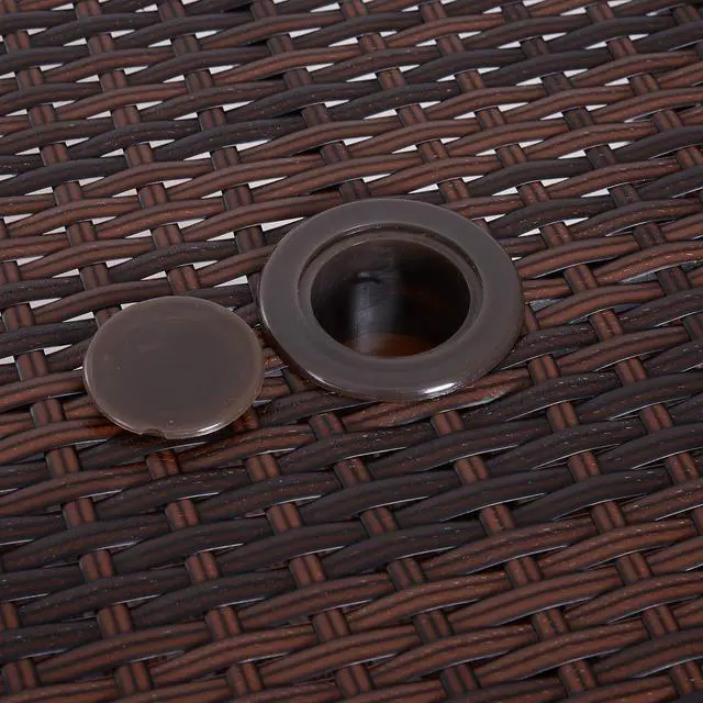 Alt view image 6 of 7 - Outdoor Side Table with Umbrella Hole 2 Tier Wicker Mixed Brown | Rattan End Table, Storage Shelf, All Weather, Patio Garden Backyard