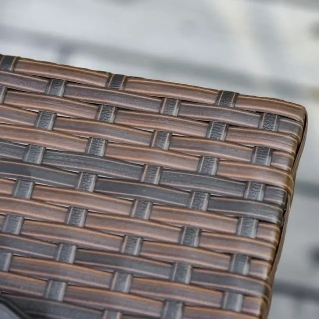 Alt view image 7 of 7 - Outdoor Side Table with Umbrella Hole 2 Tier Wicker Mixed Brown | Rattan End Table, Storage Shelf, All Weather, Patio Garden Backyard