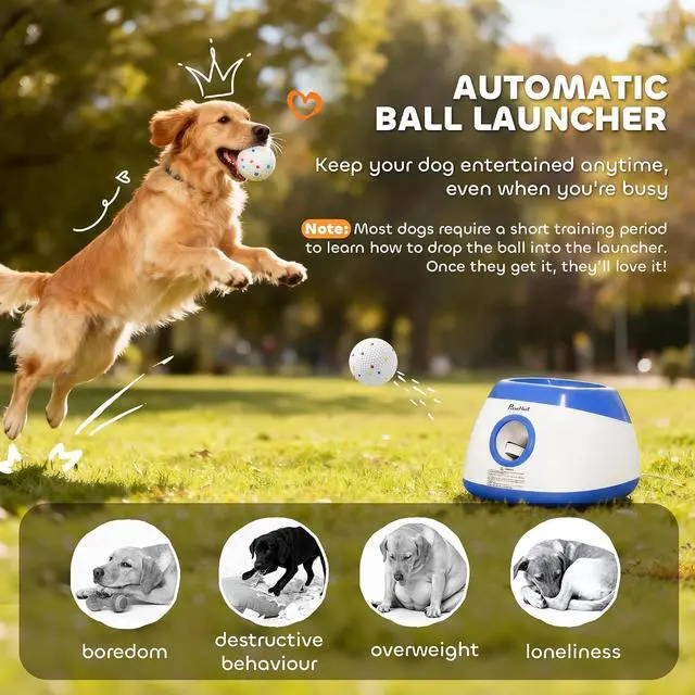 Alt view image 3 of 7 - PawHut Automatic Dog Ball Launcher Remote Control for Large Breeds Blue | Rechargeable Dog Ball Thrower, 3 Adjustable Distance 40ft/60ft/80ft, 6 ETPU Tennis Fetch Toys 2.5"