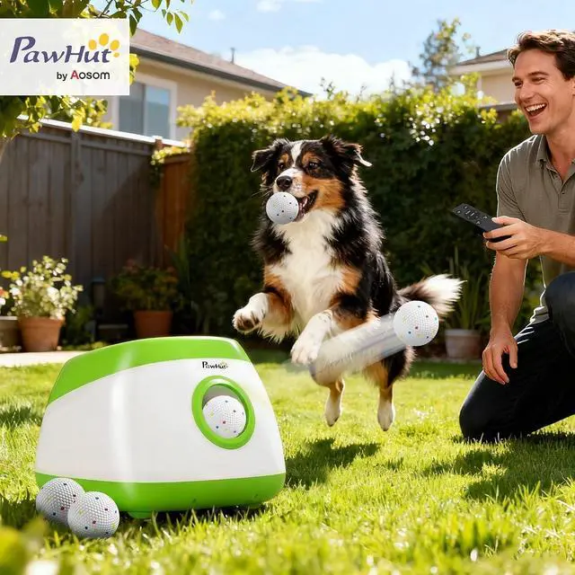 Alt view image 2 of 7 - PawHut Automatic Dog Ball Launcher Remote Control for Large Breeds Green | Rechargeable Dog Ball Thrower, 3 Adjustable Distance 40ft/60ft/80ft, 6 ETPU Tennis Fetch Toys 2.5"
