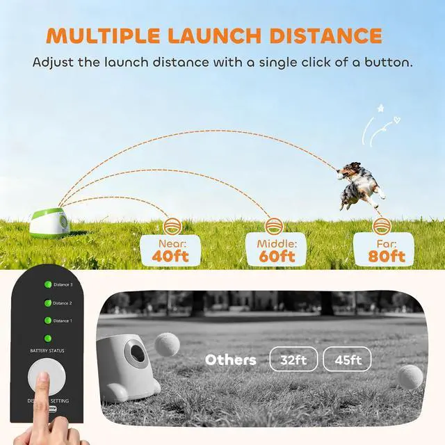 Alt view image 4 of 7 - PawHut Automatic Dog Ball Launcher Remote Control for Large Breeds Green | Rechargeable Dog Ball Thrower, 3 Adjustable Distance 40ft/60ft/80ft, 6 ETPU Tennis Fetch Toys 2.5"