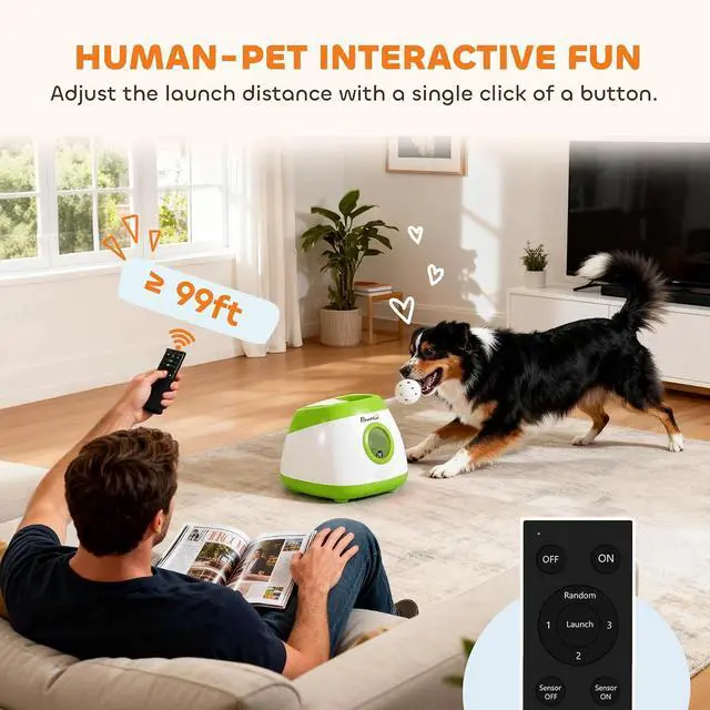 Alt view image 6 of 7 - PawHut Automatic Dog Ball Launcher Remote Control for Large Breeds Green | Rechargeable Dog Ball Thrower, 3 Adjustable Distance 40ft/60ft/80ft, 6 ETPU Tennis Fetch Toys 2.5"