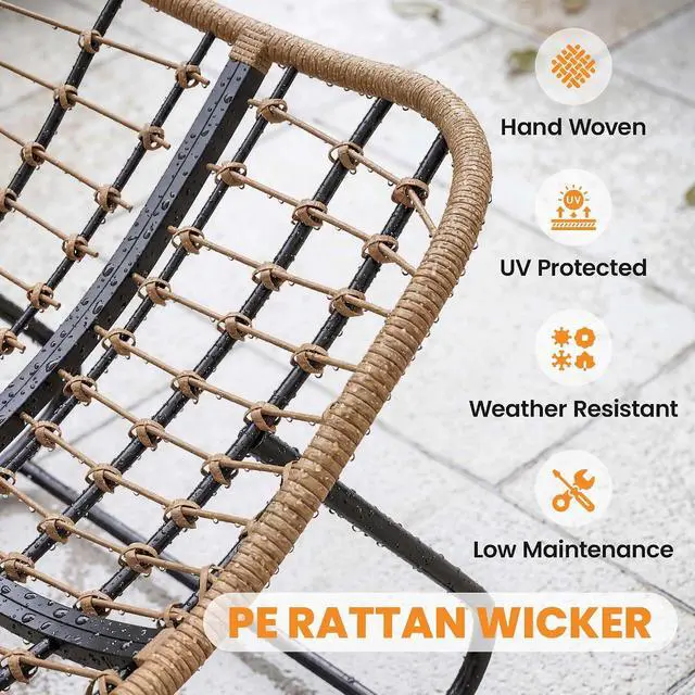 Alt view image 7 of 7 - Papasan Rocking Chair Oversized Indoor Outdoor Cushion Cream White | Wicker, PE Rattan, Outdoor Rocker Egg Chairs, Living Room, Garden, Patio, Balcony