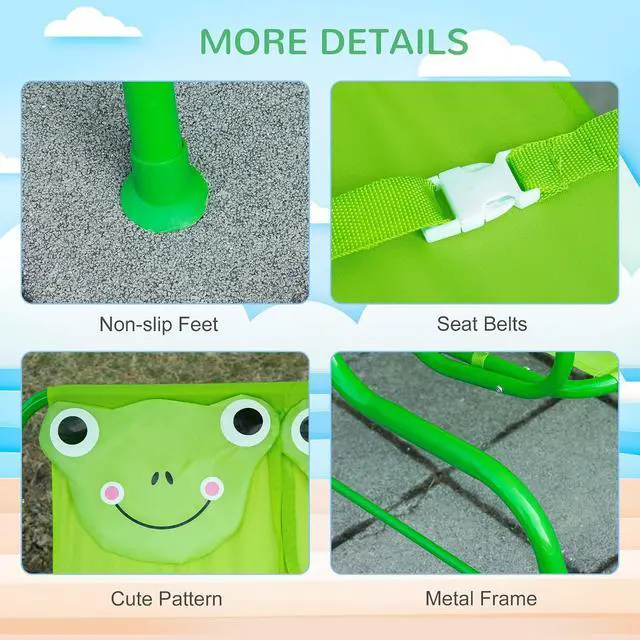 Alt view image 6 of 7 - Kids Patio Swing 2-Seater Adjustable Canopy Safety Belt Green | Outdoor, Monkey Pattern Hanging Swing Bench, Garden Backyard