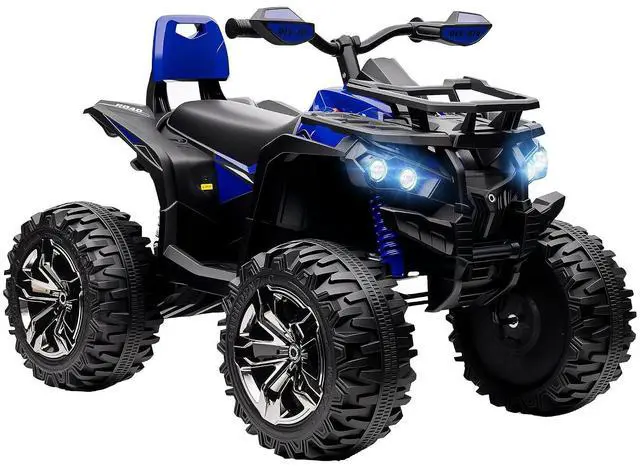 Main image of 12V Ride on ATV with Four-Wheel Suspension, 5 MPH Max, Blue | 4 Wheeler, Electric Quad, Dual Motors, Soft Start, Treaded Tires, Backrest, Music, USB, MP3, LED Lights for Boys Girls
