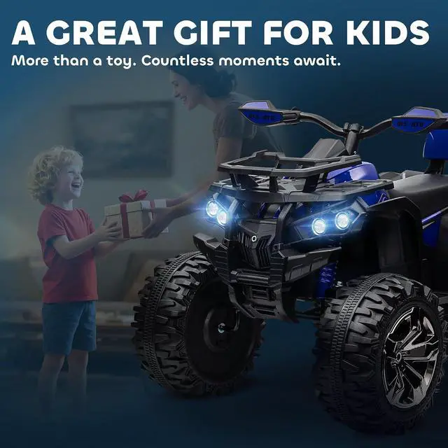 Alt view image 7 of 7 - 12V Ride on ATV with Four-Wheel Suspension, 5 MPH Max, Blue | 4 Wheeler, Electric Quad, Dual Motors, Soft Start, Treaded Tires, Backrest, Music, USB, MP3, LED Lights for Boys Girls