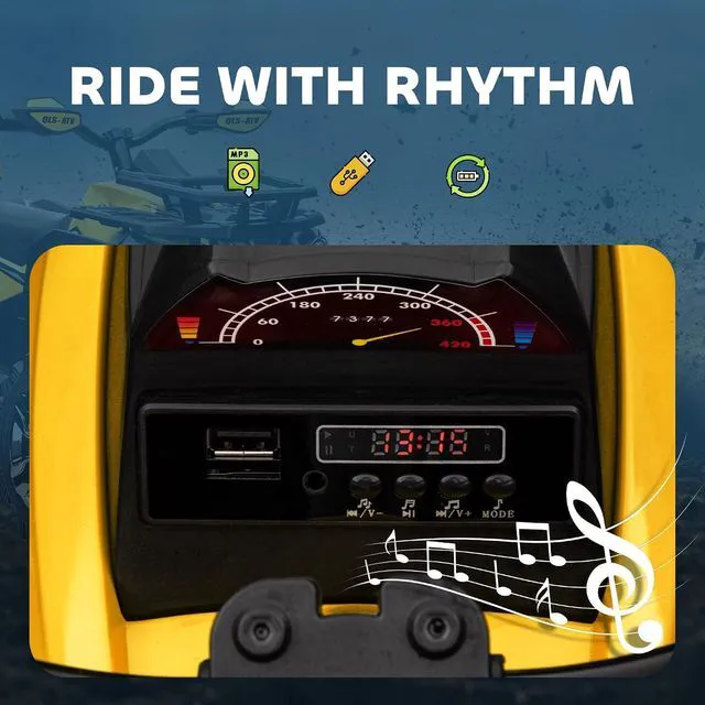 Alt view image 5 of 7 - 12V Ride on ATV with Four-Wheel Suspension, 5 MPH Max, Yellow | 4 Wheeler, Electric Quad, Dual Motors, Soft Start, Treaded Tires, Backrest, Music, USB, MP3, LED Lights for Boys Girls