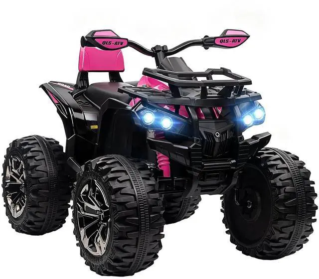 Main image of 12V Ride on ATV with Four-Wheel Suspension, 5 MPH Max, Pink | 4 Wheeler, Electric Quad, Dual Motors, Soft Start, Treaded Tires, Backrest, Music, USB, MP3, LED Lights for Boys Girls