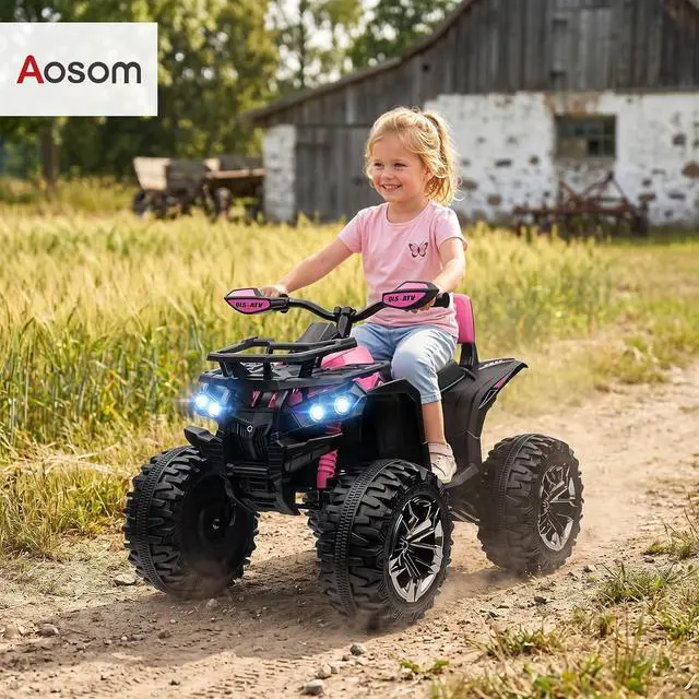 Alt view image 2 of 7 - 12V Ride on ATV with Four-Wheel Suspension, 5 MPH Max, Pink | 4 Wheeler, Electric Quad, Dual Motors, Soft Start, Treaded Tires, Backrest, Music, USB, MP3, LED Lights for Boys Girls
