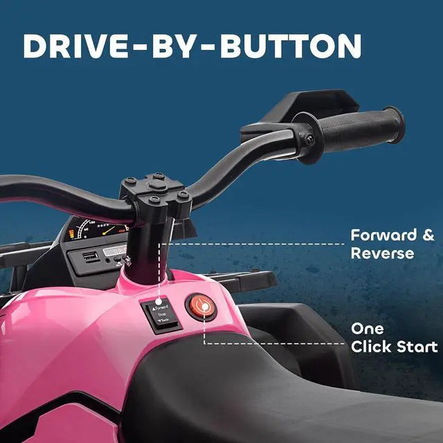 Alt view image 6 of 7 - 12V Ride on ATV with Four-Wheel Suspension, 5 MPH Max, Pink | 4 Wheeler, Electric Quad, Dual Motors, Soft Start, Treaded Tires, Backrest, Music, USB, MP3, LED Lights for Boys Girls