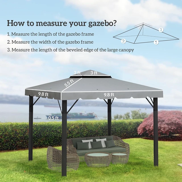Alt view image 3 of 7 - 10' x 10' Gazebo Replacement Canopy Double Vented Roof Light Gray | Gazebo Top Cover, for Outsunny 9.7' x 9.7' Frame, Garden Patio Outdoor, TOP ONLY