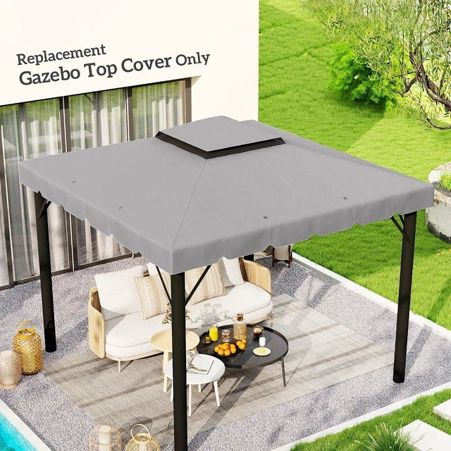 Alt view image 2 of 7 - 10' x 10' Gazebo Replacement Canopy Double Vented Roof Light Gray | Gazebo Top Cover, for Outsunny 9.7' x 9.7' Frame, Garden Patio Outdoor, TOP ONLY