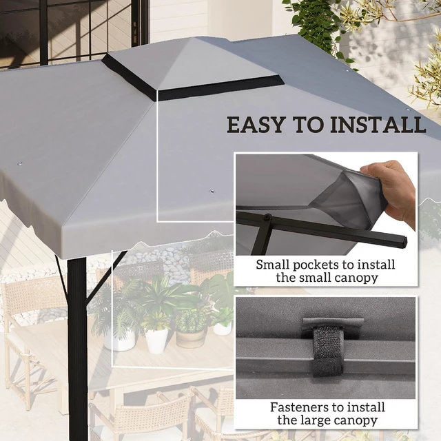 Alt view image 5 of 7 - 10' x 10' Gazebo Replacement Canopy Double Vented Roof Light Gray | Gazebo Top Cover, for Outsunny 9.7' x 9.7' Frame, Garden Patio Outdoor, TOP ONLY