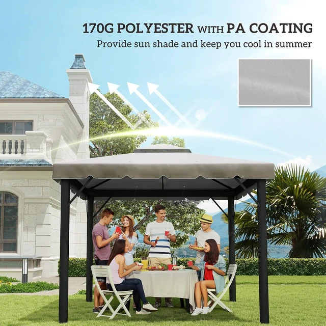 Alt view image 6 of 7 - 10' x 10' Gazebo Replacement Canopy Double Vented Roof Light Gray | Gazebo Top Cover, for Outsunny 9.7' x 9.7' Frame, Garden Patio Outdoor, TOP ONLY