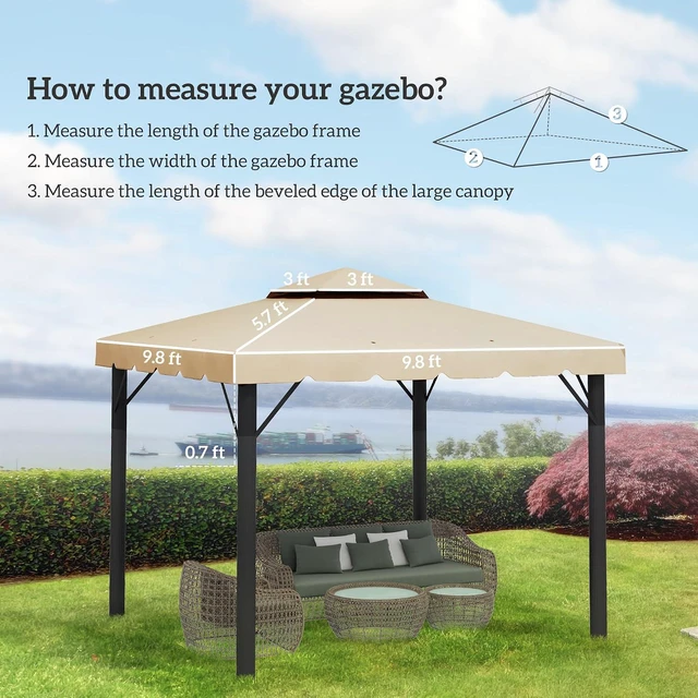 Alt view image 3 of 7 - 10' x 10' Gazebo Replacement Canopy Double Vented Roof Beige | Gazebo Top Cover, for Outsunny 12.8' x 9.5' Frame, Garden Patio Outdoor, TOP ONLY