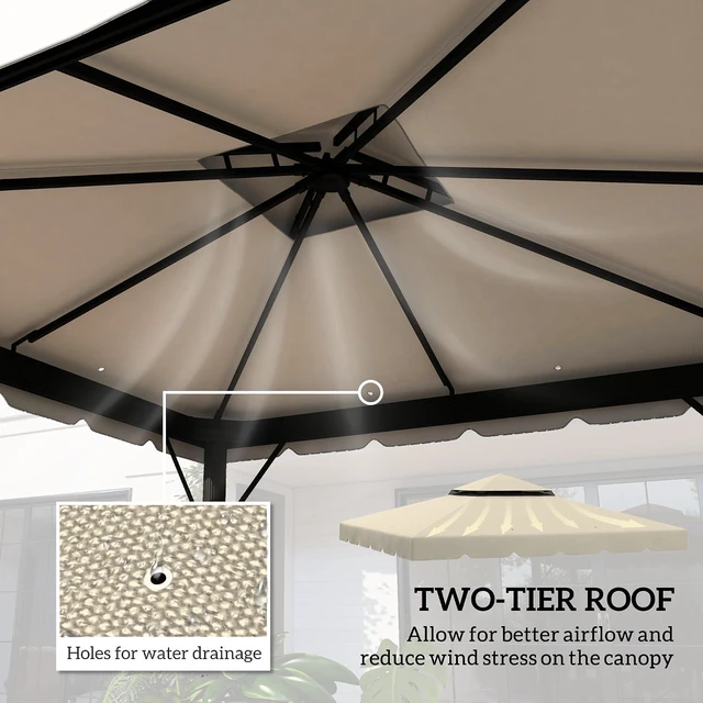 Alt view image 4 of 7 - 10' x 10' Gazebo Replacement Canopy Double Vented Roof Beige | Gazebo Top Cover, for Outsunny 12.8' x 9.5' Frame, Garden Patio Outdoor, TOP ONLY
