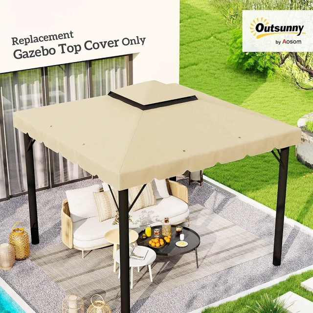 Alt view image 2 of 7 - 10' x 10' Gazebo Replacement Canopy Double Vented Roof Beige | Gazebo Top Cover, for Outsunny 12.8' x 9.5' Frame, Garden Patio Outdoor, TOP ONLY