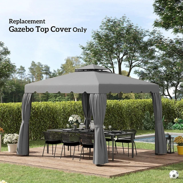 Alt view image 7 of 7 - 10' x 10' Gazebo Replacement Canopy Double Vented Roof Light Gray | Gazebo Top Cover, for Outsunny 9.7' x 9.7' Frame, Garden Patio Outdoor, TOP ONLY