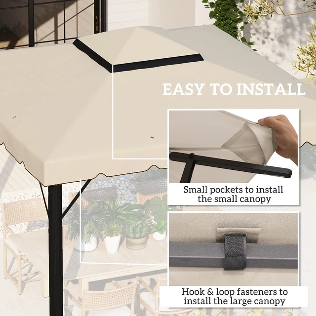 Alt view image 5 of 7 - 10' x 10' Gazebo Replacement Canopy Double Vented Roof Beige | Gazebo Top Cover, for Outsunny 12.8' x 9.5' Frame, Garden Patio Outdoor, TOP ONLY