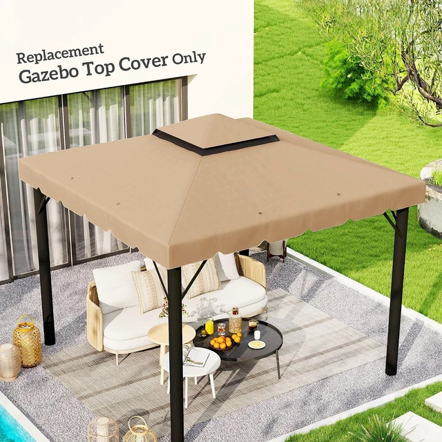 Alt view image 2 of 7 - 10' x 10' Gazebo Replacement Canopy Double Vented Roof Khaki | Gazebo Top Cover, for Outsunny 9.7' x 9.7' Frame, Garden Patio Outdoor, TOP ONLY