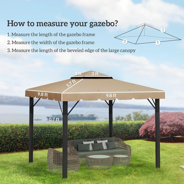 Alt view image 3 of 7 - 10' x 10' Gazebo Replacement Canopy Double Vented Roof Khaki | Gazebo Top Cover, for Outsunny 9.7' x 9.7' Frame, Garden Patio Outdoor, TOP ONLY