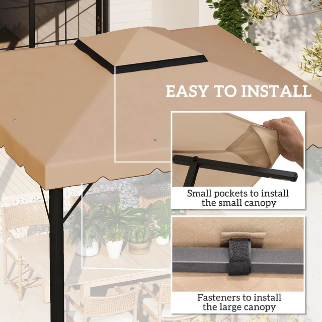 Alt view image 5 of 7 - 10' x 10' Gazebo Replacement Canopy Double Vented Roof Khaki | Gazebo Top Cover, for Outsunny 9.7' x 9.7' Frame, Garden Patio Outdoor, TOP ONLY