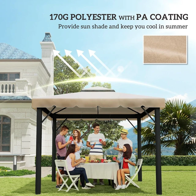 Alt view image 6 of 7 - 10' x 10' Gazebo Replacement Canopy Double Vented Roof Khaki | Gazebo Top Cover, for Outsunny 9.7' x 9.7' Frame, Garden Patio Outdoor, TOP ONLY